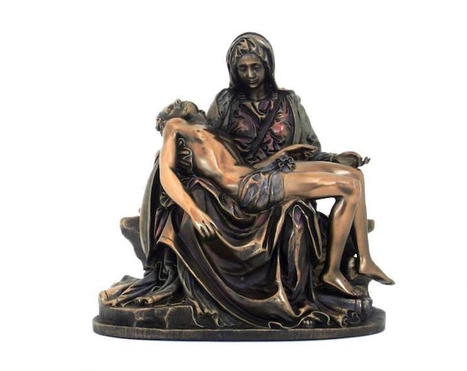 Scultura classica Pietà di Michelangelo, in marmo resina bronzata cm 16 (6,29 inches) artigianale, made in Italy