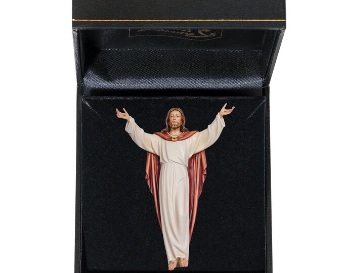 Statue of the Risen Jesus Christ with deluxe case carved in Valgardena wood and hand-decorated, of Italian artisan production
