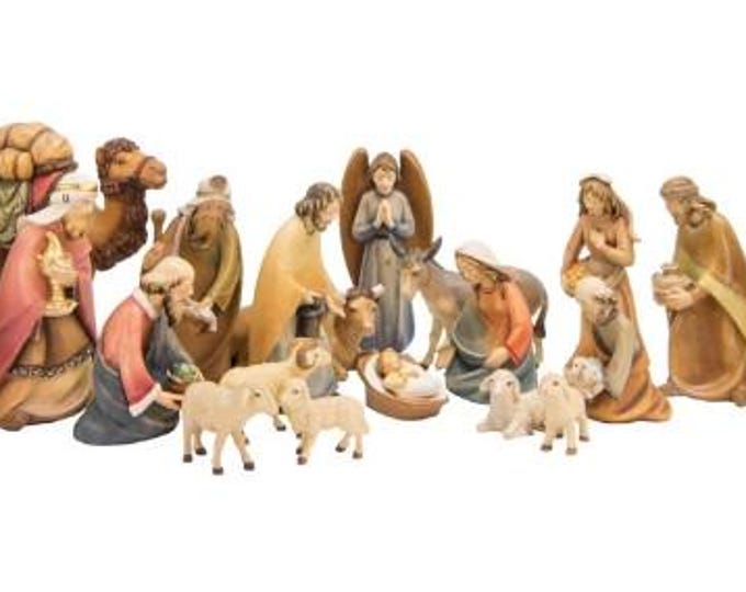 Complete 12-piece nativity scene, carved from Valgardena wood, various sizes available, handcrafted in Italy