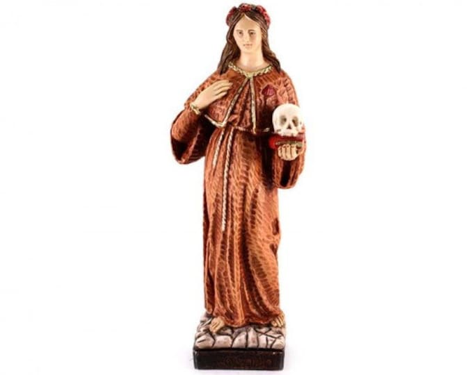 Statue of Santa Rosalia cm 26 (10,23 inches) in hand-decorated marble and resin of Italian artisan production