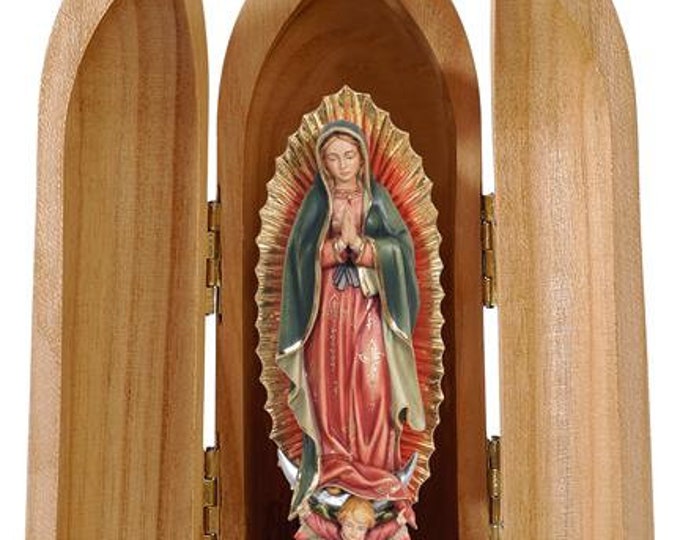 Statue of the Madonna of Guadalupe with niche, carved in Valgardena wood, hand decorated, Italian production