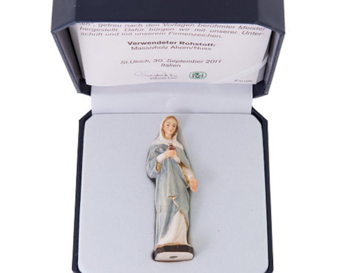Statue of the Sacred Heart of Mary with deluxe case carved in Valgardena wood and hand-decorated, of Italian artisan production