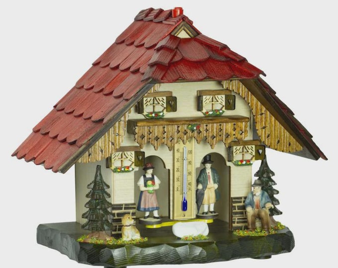 Traditional Alpine wooden weather station with 22 cm (8.66 inch) thermometer, handcrafted in Italy