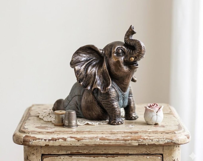 Classical Yoga Elephant sculpture, 8.5 cm (3.34 inches) in bronzed resin marble, handcrafted in Italy