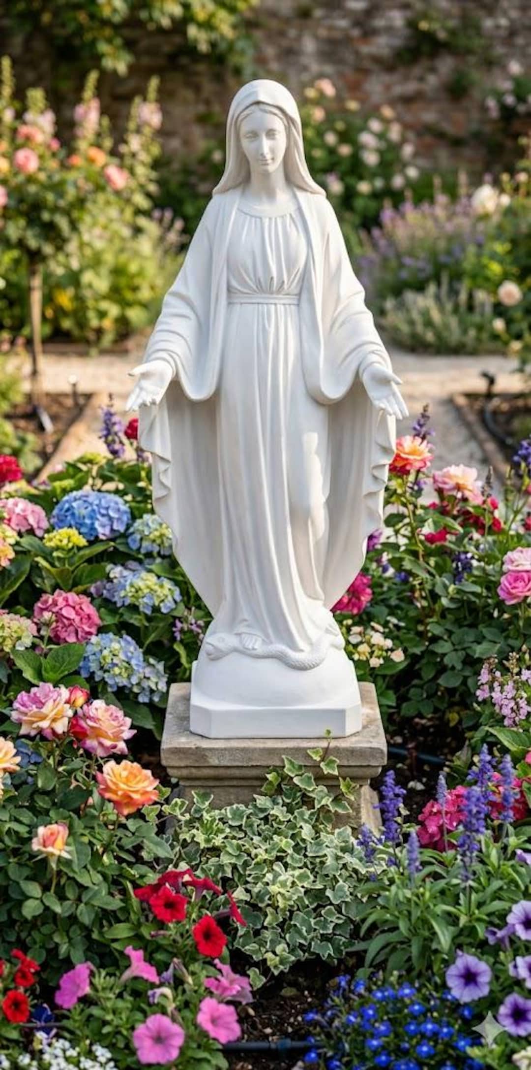Miraculous Madonna Statue 60 Cm (23.62 Inches) in White Resin