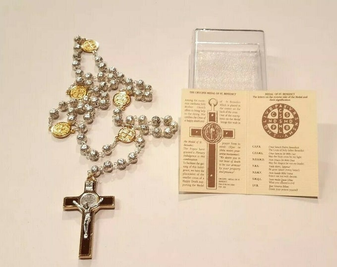 Rosary of St. Benedict of Norcia cm 45.5 in steel with rose-shaped beads of Italian craftsmanship
