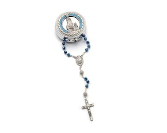 Rosary of Our Lady of Fatima, in crystal, 5 mm diameter grain, metal case diameter 5.6 cm, handcrafted in Italy