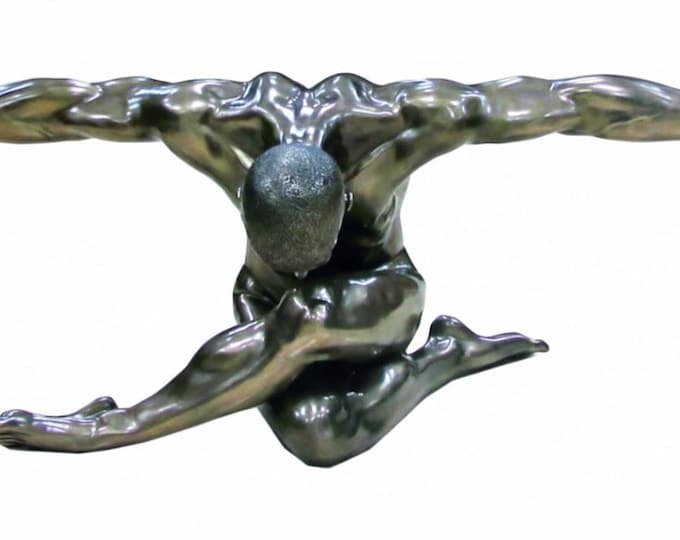 Classical sculpture of a naked man with open arms, 43 x 137 cm (16.92 x 53.93 inches) in bronzed resin marble, handcrafted in Italy