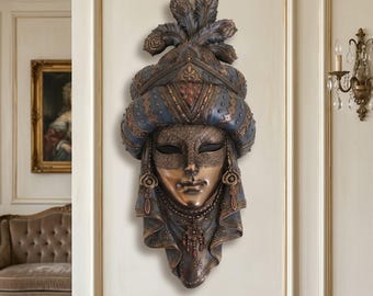 Venetian Turban Mask, 32 cm (12.6 inches) in bronzed resin marble, handcrafted