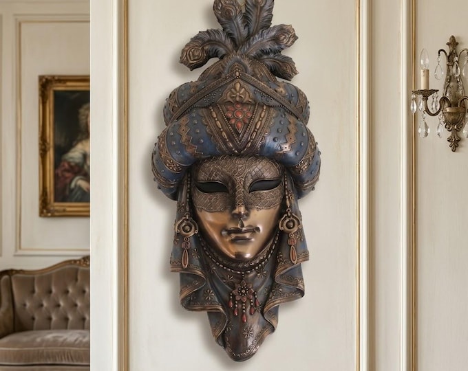 Venetian Turban Mask, 32 cm (12.6 inches) in bronzed resin marble, handcrafted in Italy