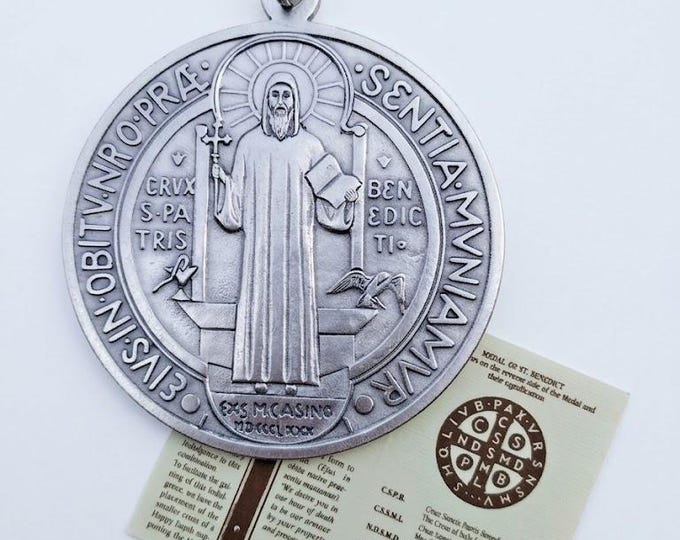 Medal of Saint Benedict of Norcia in metal, diameter 10 cm (3.93 inches), handcrafted in Italy, various quantities