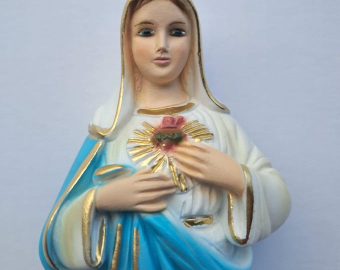 Statue of the Madonna Sacred Heart of Mary cm 20 (7.87 inches) in hand-decorated resin, Italian artisan production