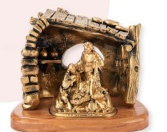 Complete nativity nativity scene 10 x 13 cm (3.93 x 5.11 inches) in hand-decorated resin with bronze finish, of Italian artisan production