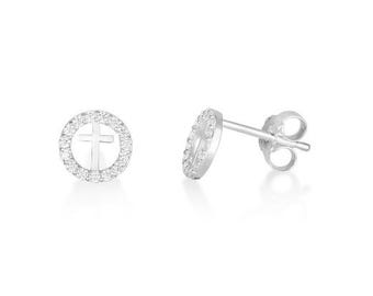 925 silver earrings cross with rhinestones of Italian artisan production