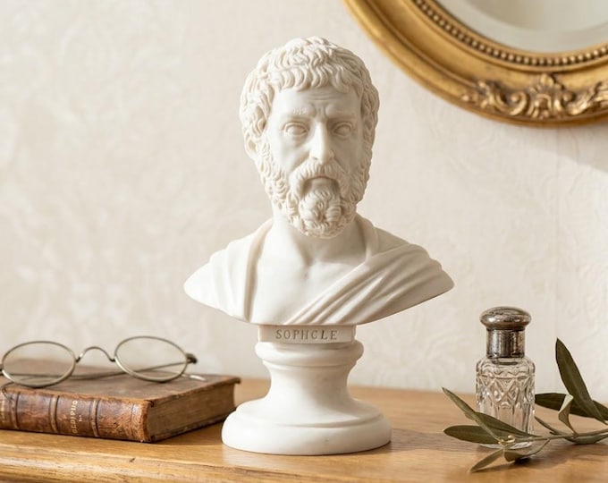 Bust sculpture of Sophocles 16 cm (6.29 inches) in alabaster powder, handcrafted, made in Italy