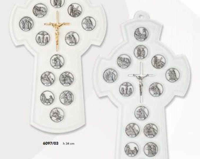 Crucifix with stations of the Via Crucis in Murano glass cm 34 (13.38 inches) of Italian artisan production, two models available