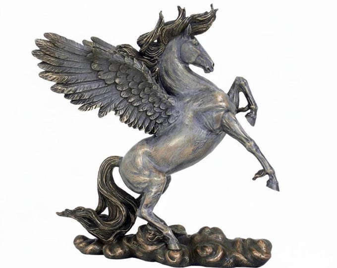 Scultura classica Pegaso cavallo alato, cm 28 (11,02 inches) in marmo resina bronzata, artigianale, made in Italy