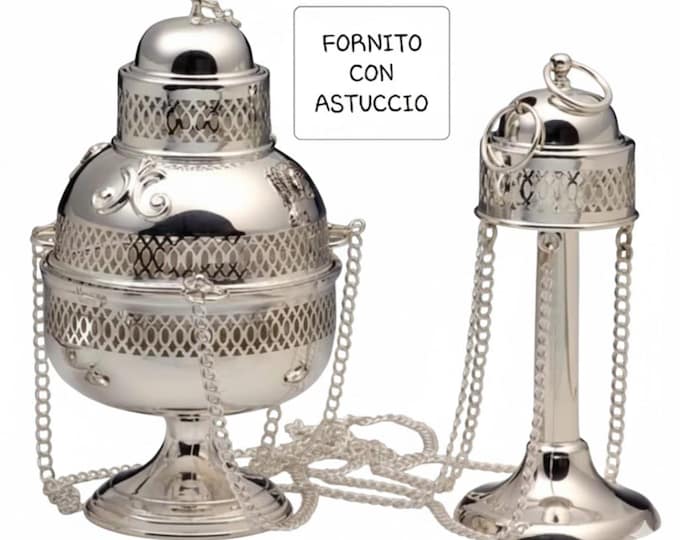 Silver-plated thurible, 24 cm (9.44 inches), handcrafted in Italy