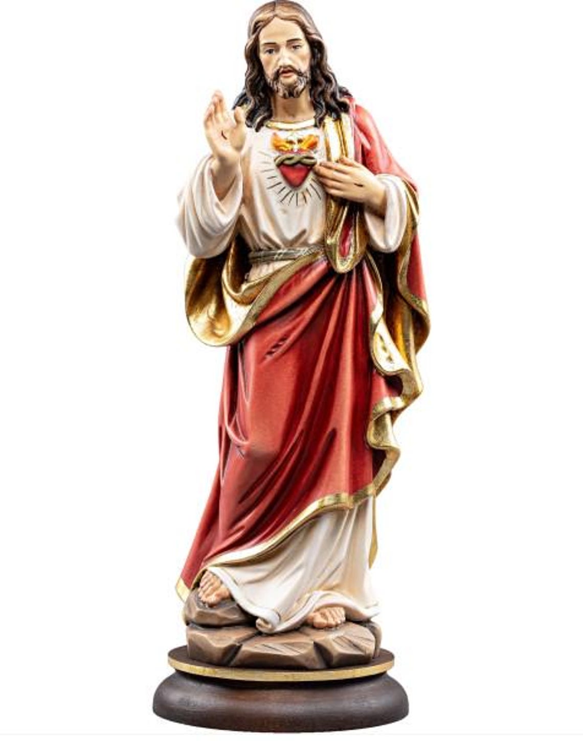 Statue of Jesus Sacred Heart, Carved in Valgardena Wood, Hand-decorated ...