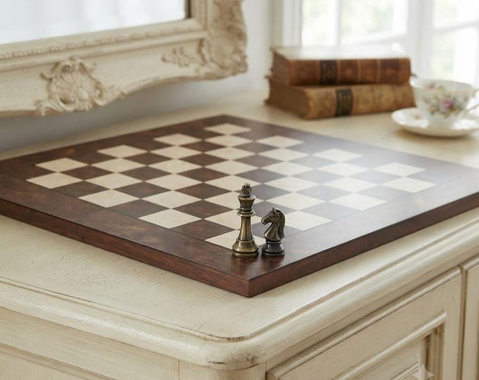 Chessboard WITHOUT PIECES with walnut and maple wood container, 52 x 52 cm (20.47 x 20.47 inches) of Italian artisan production