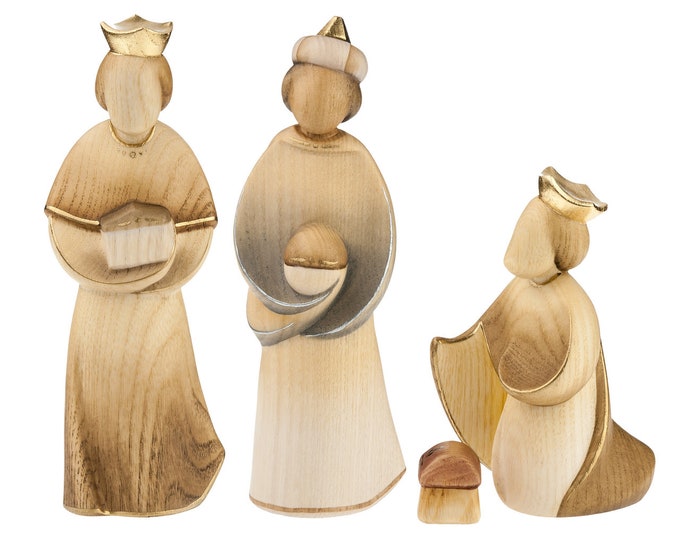 Set three Three Kings Nativity Modern Art Nativity scene carved in wood from Valgardena, decorated by hand, various sizes, Italian craftsmanship