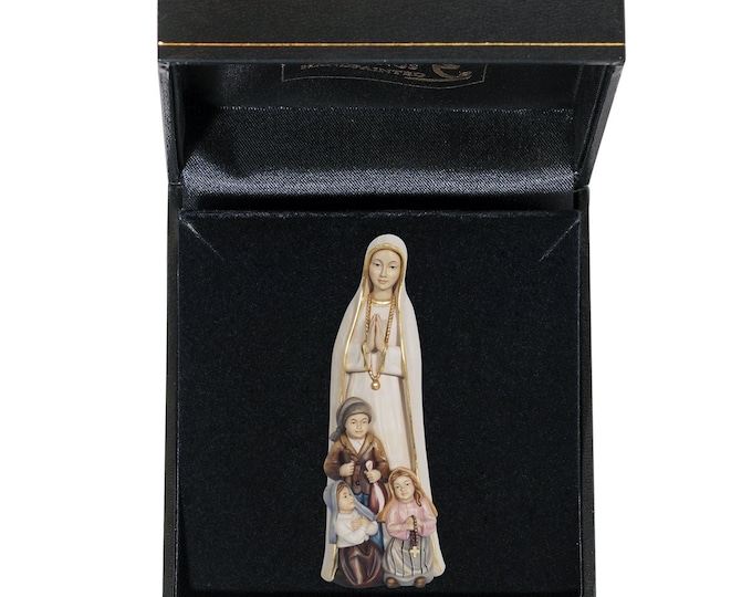 Statue of Our Lady of Fatima with deluxe case carved in Valgardena wood and hand-decorated with Italian craftsmanship