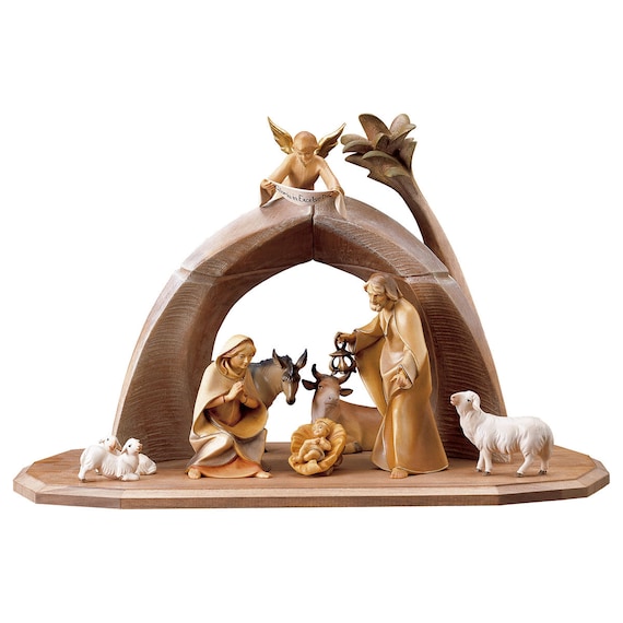 Presepe completo 11 pezzi, scolpito in legno della Valgardena e decorato a  mano, varie misure disponibili, produzione artigianale italiana -   Italia