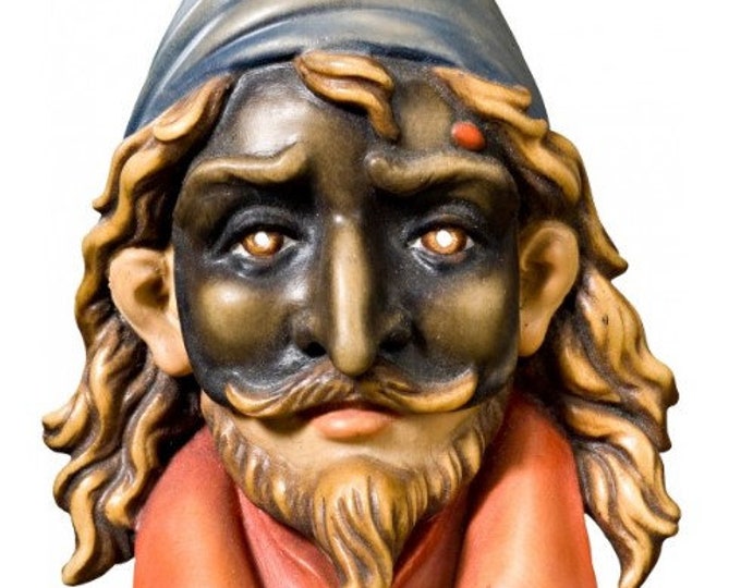 Pantalone sculpture, carnival mask carved in Valgardena wood, hand-decorated, of Italian artisan production