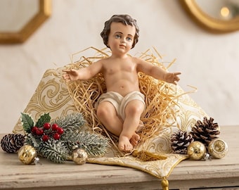 Baby Jesus statue in resin 23 cm (9.05 inches), finely hand-decorated, artisanal production, ideal for both indoor and outdoor use