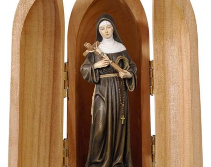 Statue of Santa Rita with niche, carved in Valgardena wood and hand-decorated with Italian artisan production