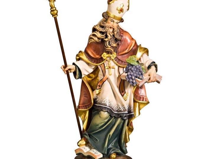 Statue of Saint Urban carved in Valgardena wood, hand-decorated, Italian artisan production, various decorations and sizes.