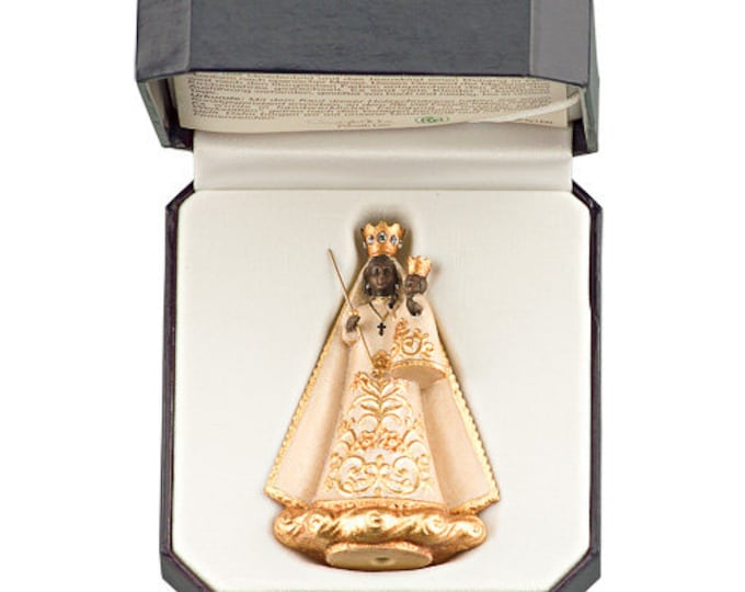 Madonna of Einsiedeln statue with deluxe case carved in Valgardena wood and hand decorated, Italian artisan production