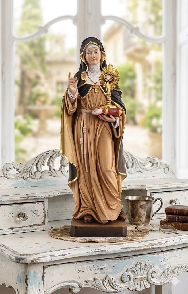 ノン Statue of Saint Clare of Assisi Carved From Valgardena Wood and