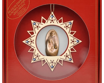 Hanging nativity scene with deluxe case carved from Valgardena wood and hand-decorated, Italian artisan production