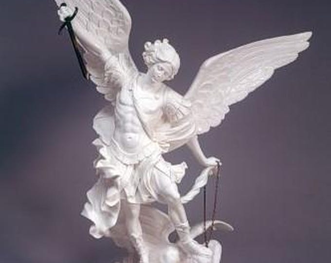 Statue of Saint Michael the Archangel cm 103 (40.55 inches) in alabaster powder, marble base, handcrafted, made in Italy