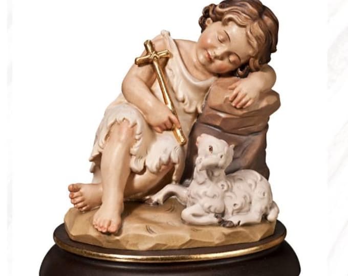 Statue of sleeping infant Saint John, carved in Valgardena wood, hand-decorated, Italian production, various sizes available