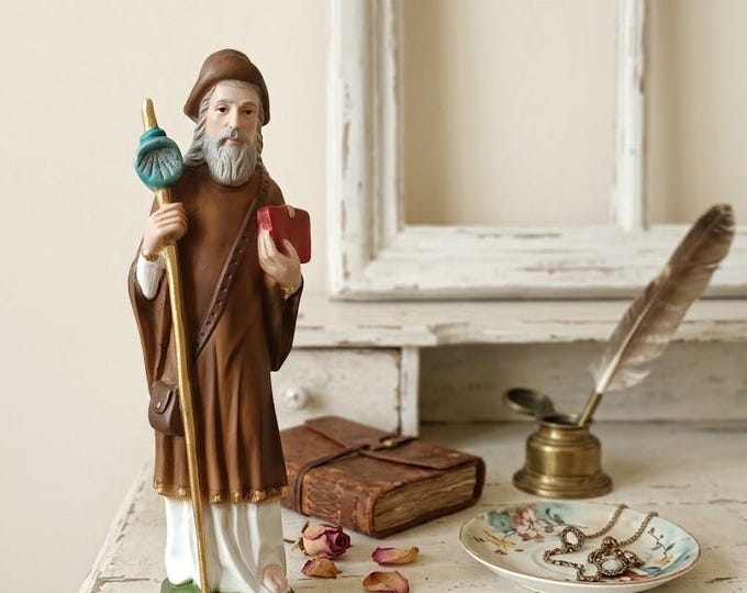 Statue of Saint James of Compostela 23 cm (9.05 inches) in marble resin full hand decorated, Italian artisan production