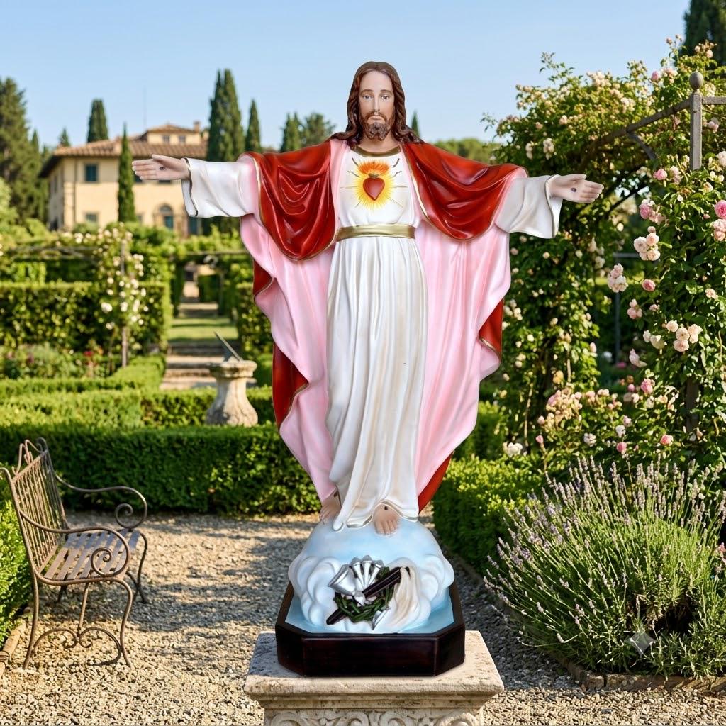 Statue of Jesus Sacred Heart cm 85 (33.46 inches) in hand-decorated ...