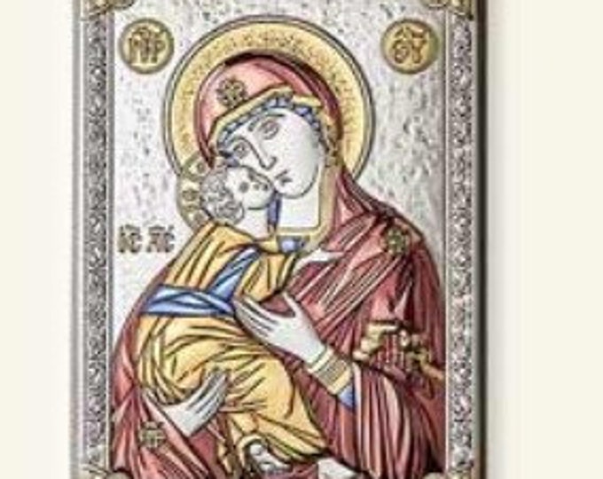Silver icon painting of the Madonna and Child Jesus, various sizes available, of Italian craftsmanship
