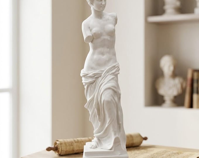 Classical sculpture "Venus de Milo", 38 cm (14.96 inches) in alabaster powder, marble base, handcrafted, made in Italy