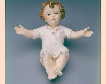 Baby Jesus statue cm 20 x 18 (7.87 x 7.08 inches) made of alabaster powder, hand decorated, made in Italy