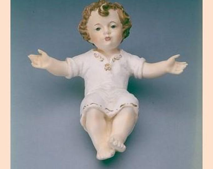 Baby Jesus statue cm 20 x 18 (7.87 x 7.08 inches) made of alabaster powder, hand decorated, made in Italy