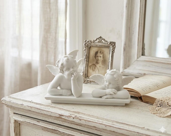 Raphael's angel statue, 20 x 12 cm (7.87 x 4.72 inches), made of alabaster powder, handcrafted, made in Italy