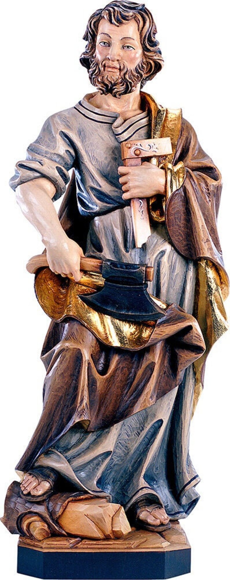 Statue of St. Joseph the Worker carved in wood from Valgardena and decorated by hand of Italian artisan production image 1