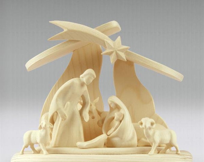 Leonardo nativity scene with Jerusalem stable 6 cm (2.36 inches) carved in Valgardena wood, Italian artisan production