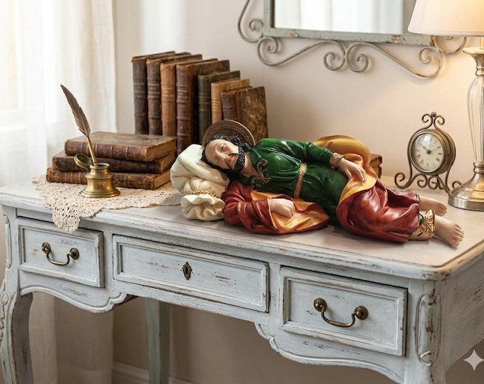 Statue of St. Joseph sleeping by Pope Francis, 30 cm (11.81 inches) in hand-decorated resin, artisanal production