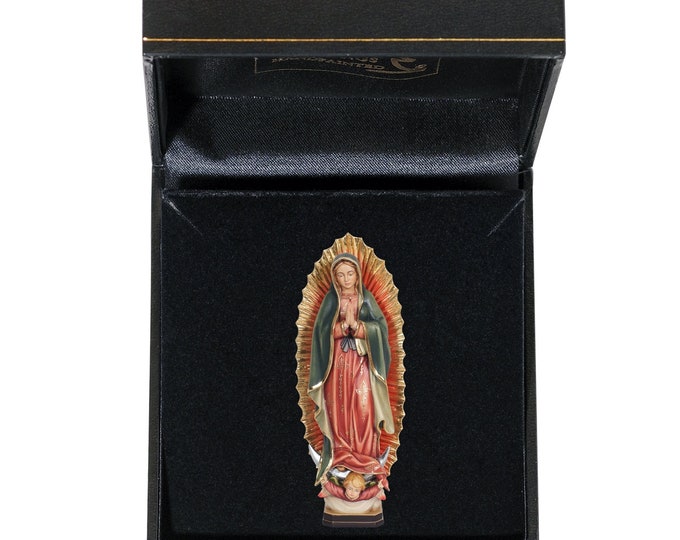 Statue of Our Lady of Guadalupe with deluxe case carved in hand-decorated Valgardena wood of Italian artisan production