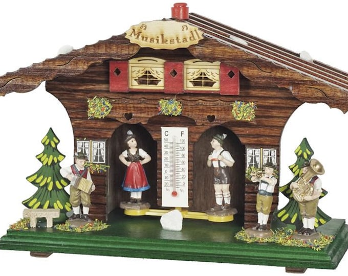 Alpine Weather Station with carved wooden band Val Gardena 9 cm (3.54 inch) of Italian artisan production