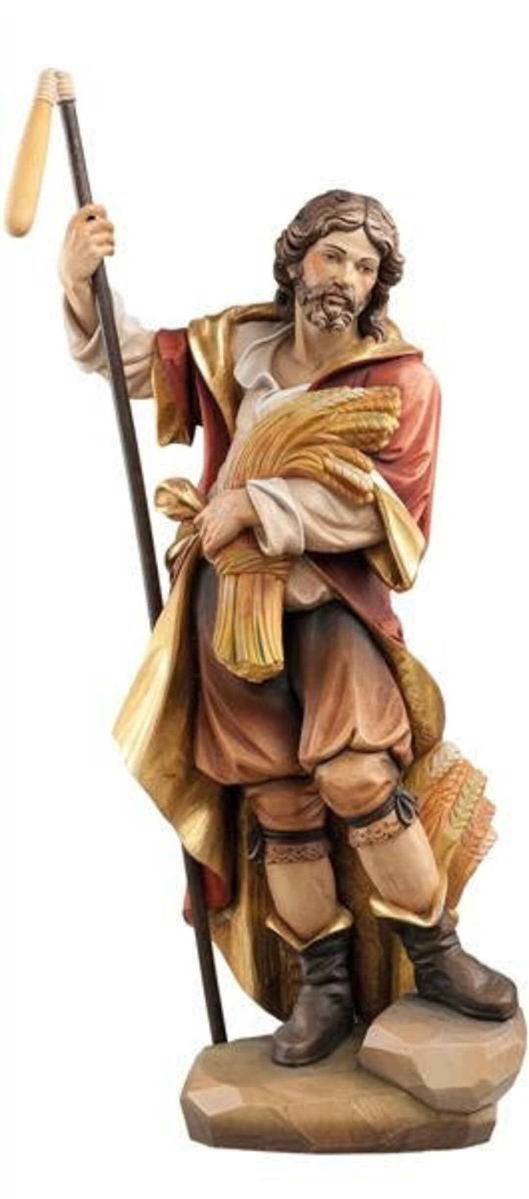Statue of St. Isidore Carved in Wood From Valgardena and Decorated by