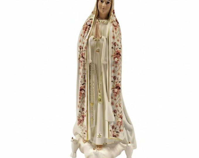 Statue of Our Lady of Fatima in glass resin, 28 cm (11.02 inches) hand-decorated with floral finish, artisanal production